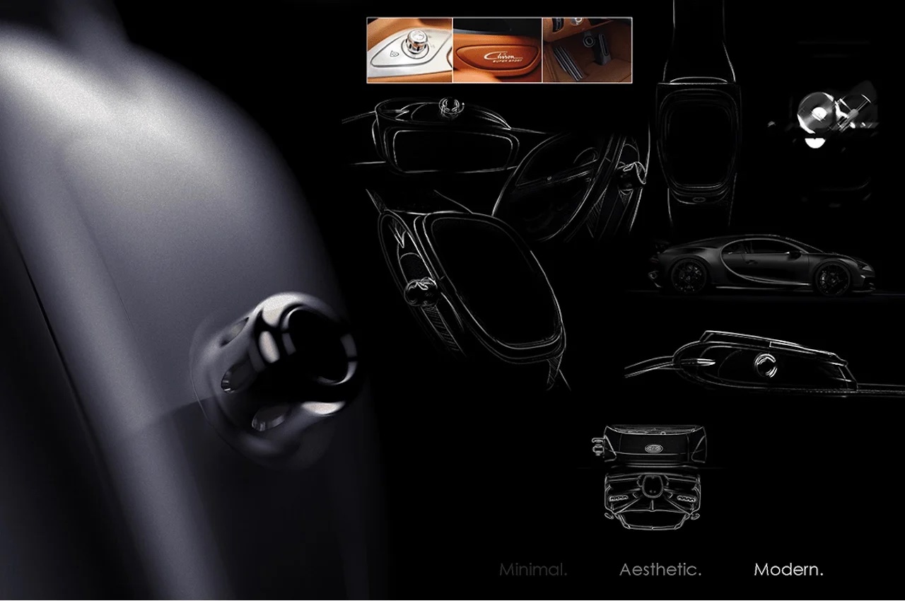 以布加迪凯龙为灵感的手表设计，采用豪华跑车标志性的c形(图3)