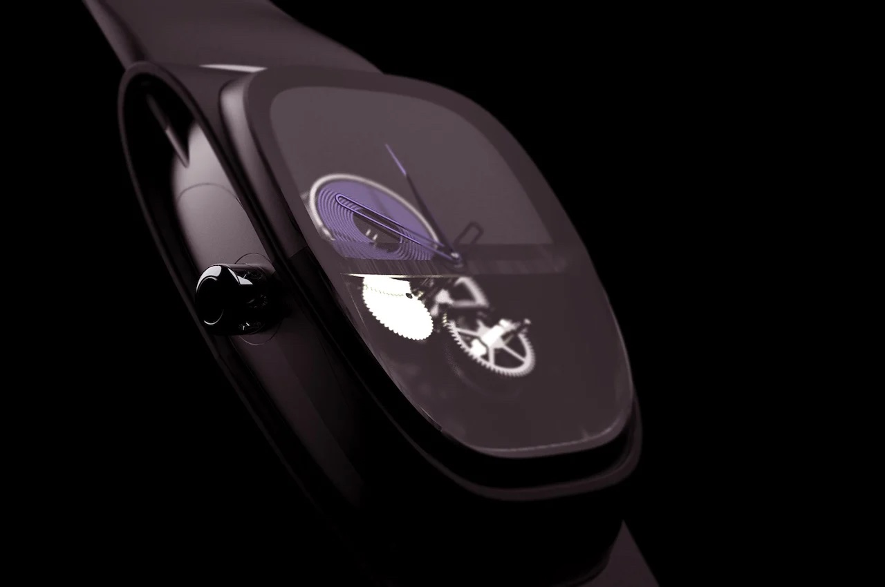 以布加迪凯龙为灵感的手表设计，采用豪华跑车标志性的c形(图4)